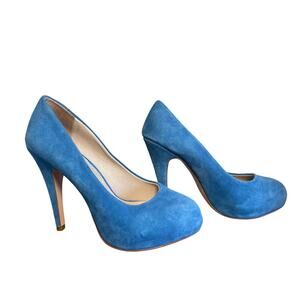 miu miu Blue Suede High Heel Platform Pumps Size 36/ US 6